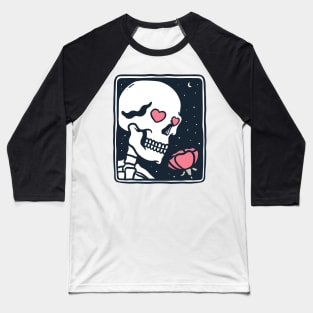 Flower Skull in Night Love Illustration Baseball T-Shirt